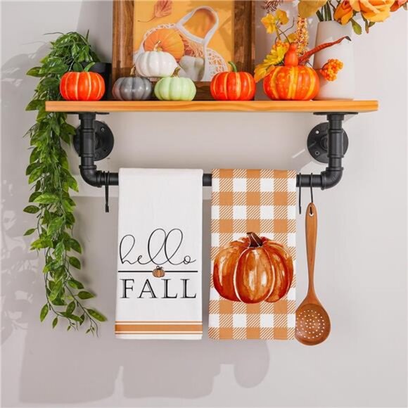 Fall Kitchen Towels Set of 218x26 Inch Pumpkin Hand Towels Hello Fall Decoration - Picture 5 of 7